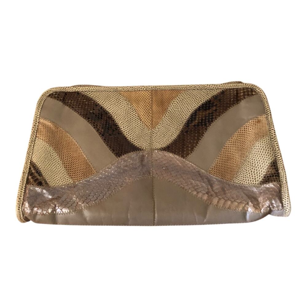 Vintage Snakeskin Patchwork Shoulder Bag Retro Textured Wave Purse Boho Chic